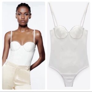 Zara WHITE RHINESTONE CORSET BODYSUIT